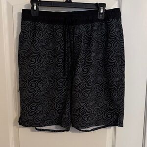 BYLT Basics black and Olive Green Swirl Pattern Board Shorts